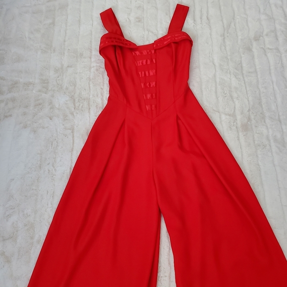 Vintage 1980s Wide Leg Red Jumpsuit - Picture 5 of 10